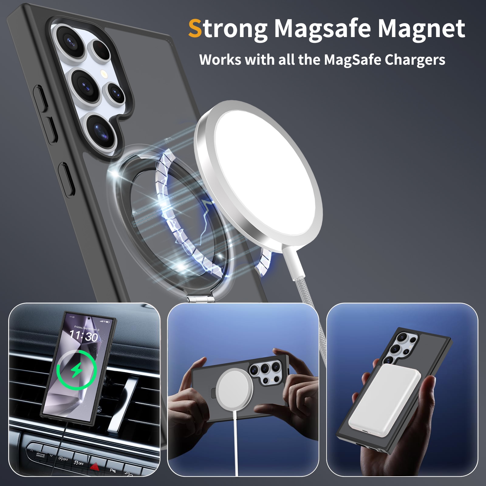 Samsung Galaxy S24 Ultra Magnetic hybriddeksel med stativfunksjon, Svart
