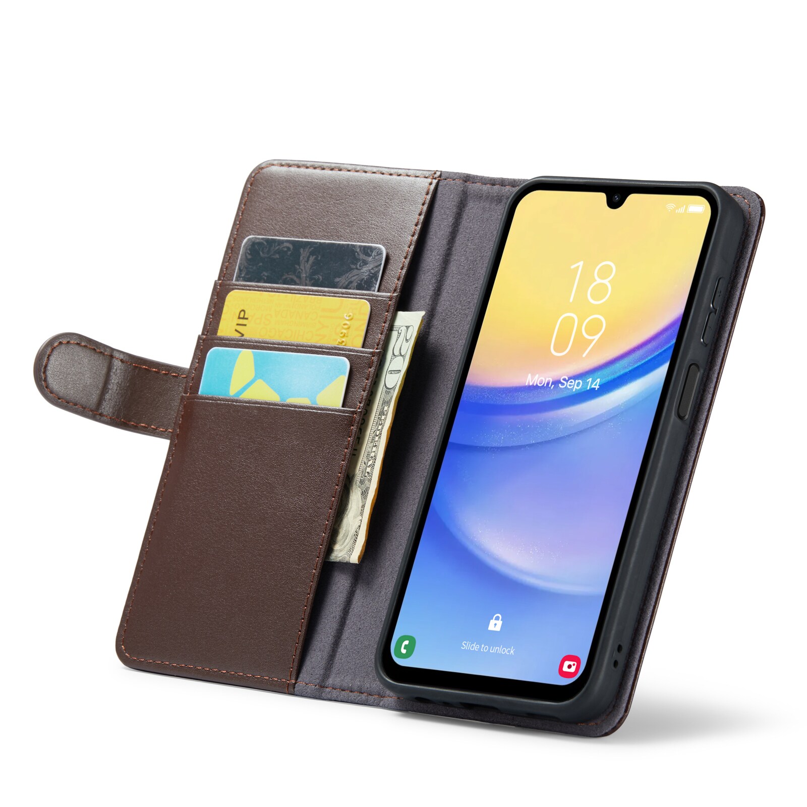Samsung Galaxy A25 Lommeboketui i ekte skinn, Brun