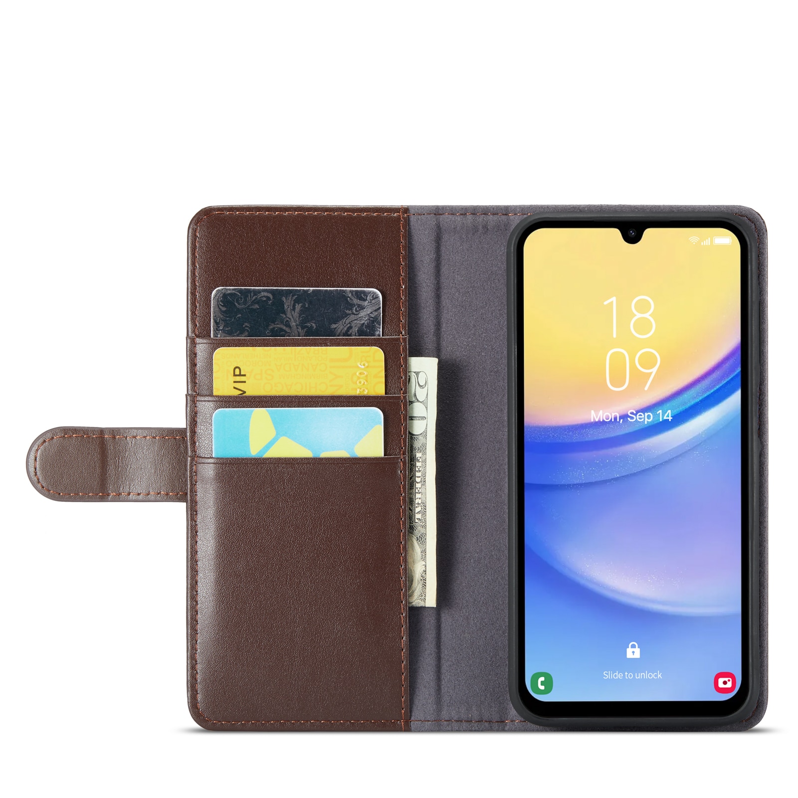 Samsung Galaxy A25 Lommeboketui i ekte skinn, Brun