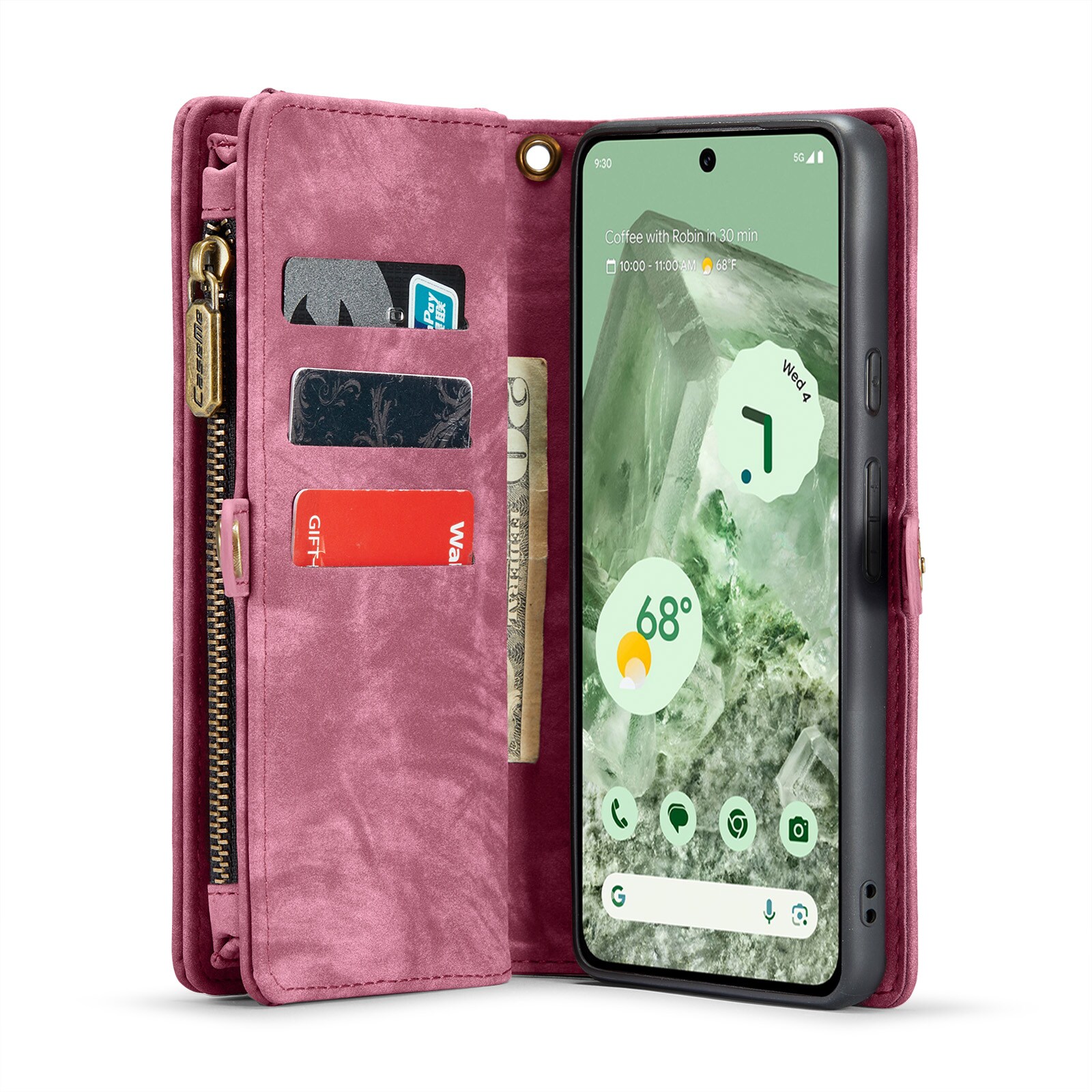 Google Pixel 8a Romslig lommeboketui med mange kortlommer, Rød