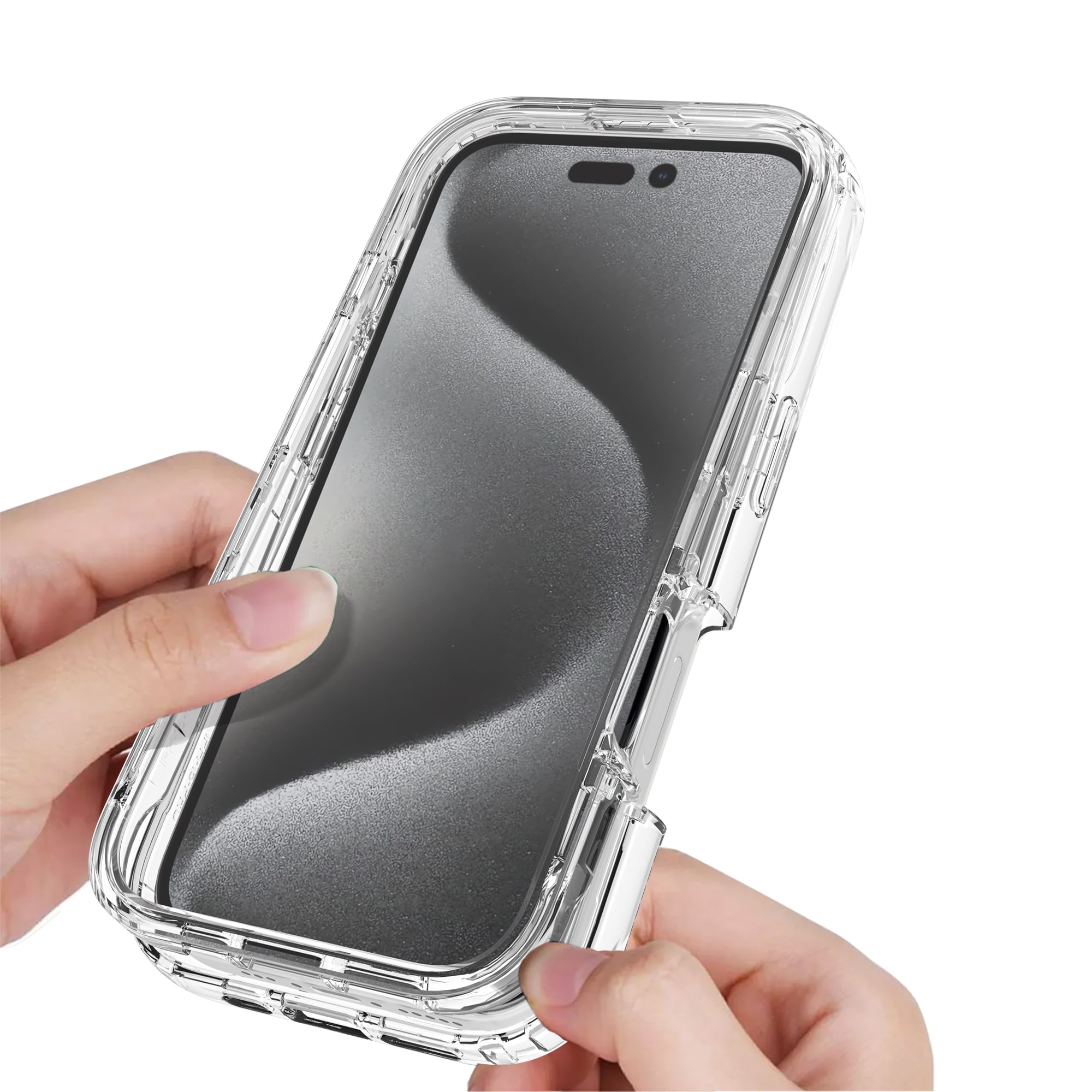 iPhone 16 Pro Max Mobildeksel med beskyttelsesramme, Gjennomsiktig