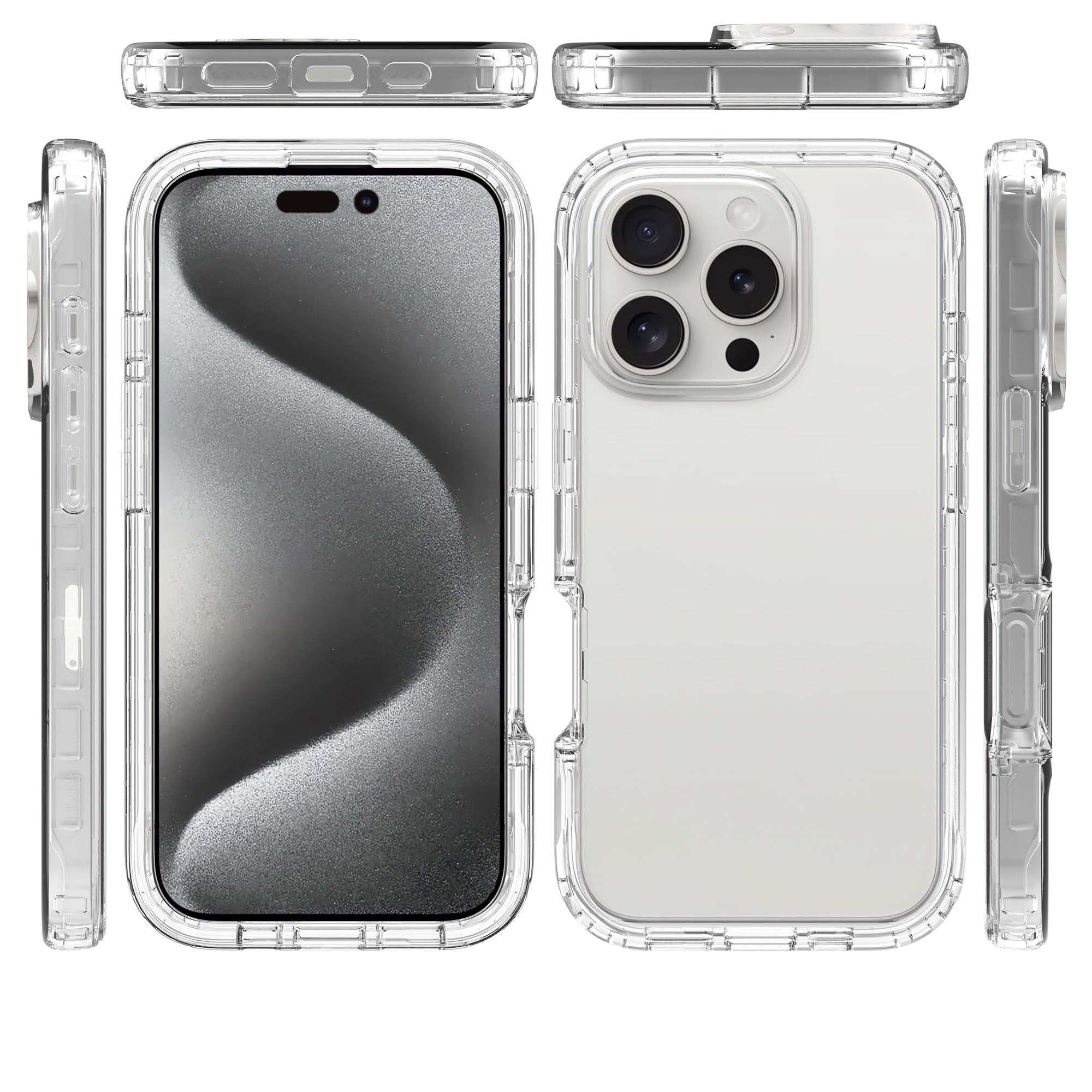 iPhone 16 Pro Max Mobildeksel med beskyttelsesramme, Gjennomsiktig