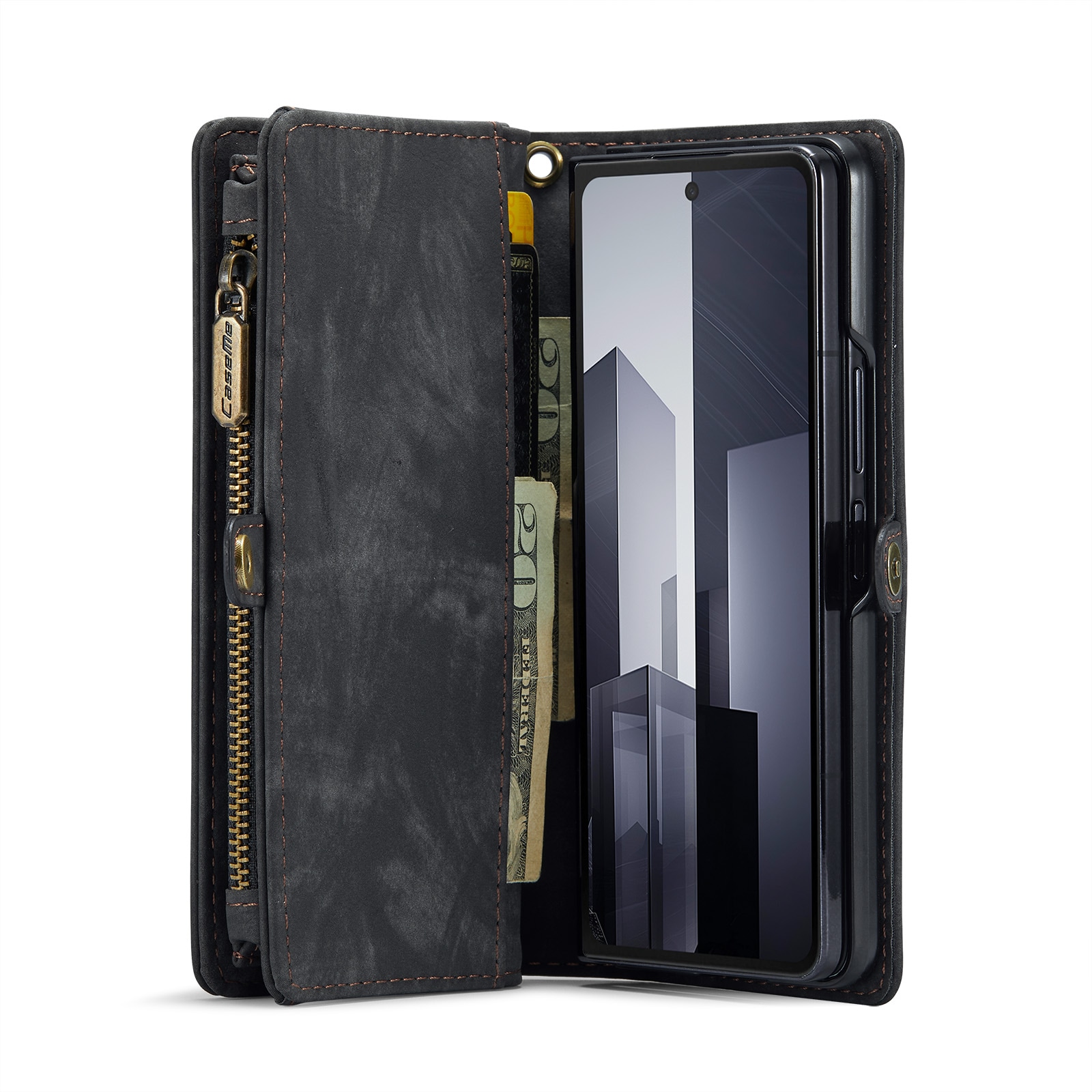 Samsung Galaxy Z Fold 7 Romslig lommeboketui med mange kortlommer, Grå