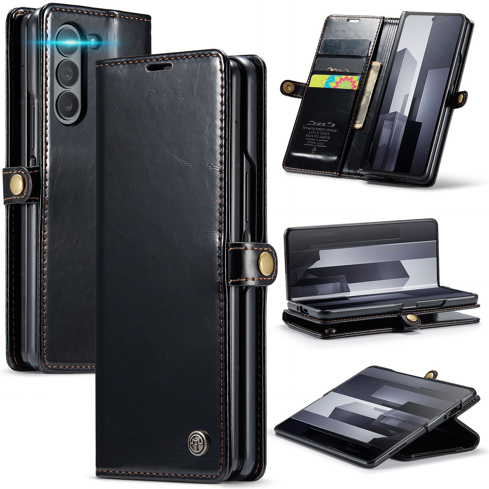 Samsung Galaxy Z Fold 6 Etui i skinn Svart
