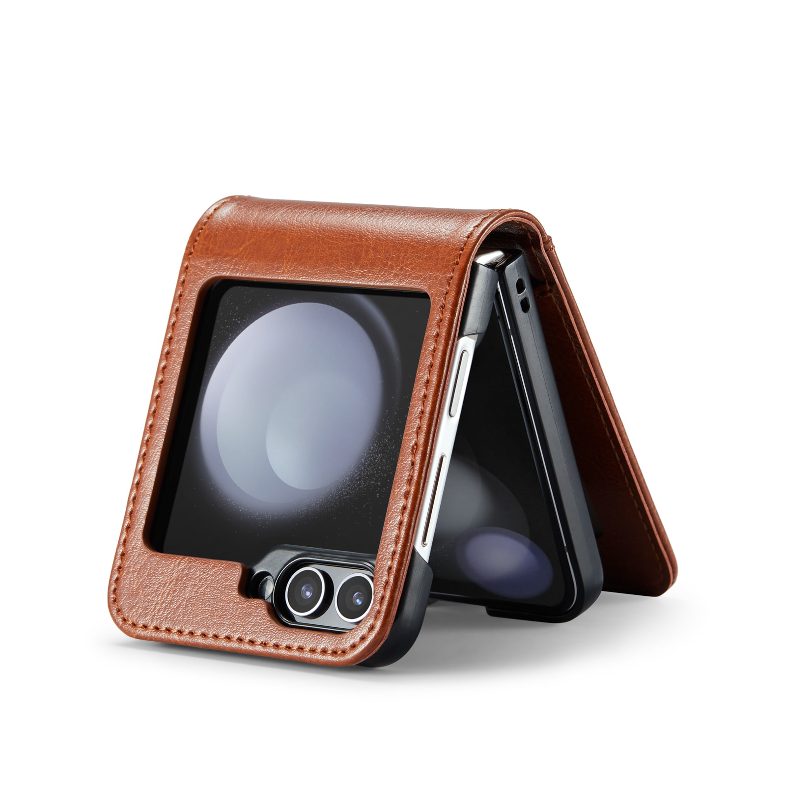 Samsung Galaxy Z Flip 7 Lommeboketui i ekte skinn, Cognac