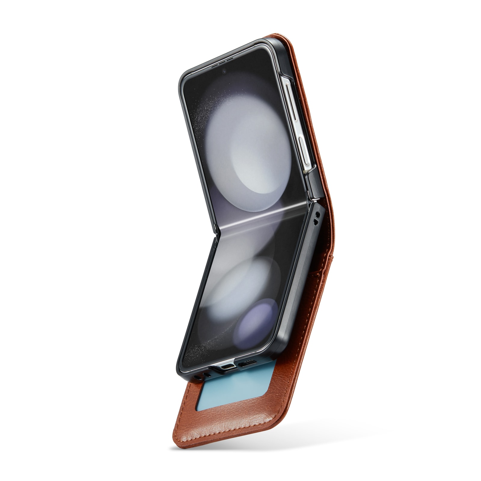 Samsung Galaxy Z Flip 7 Lommeboketui i ekte skinn, Cognac