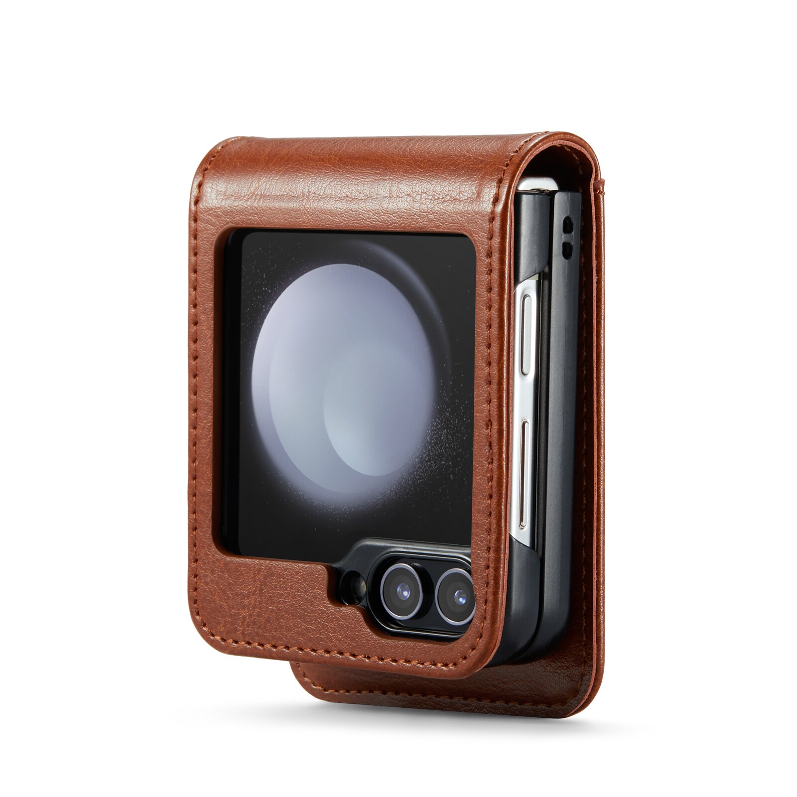 Samsung Galaxy Z Flip 7 Lommeboketui i ekte skinn, Cognac