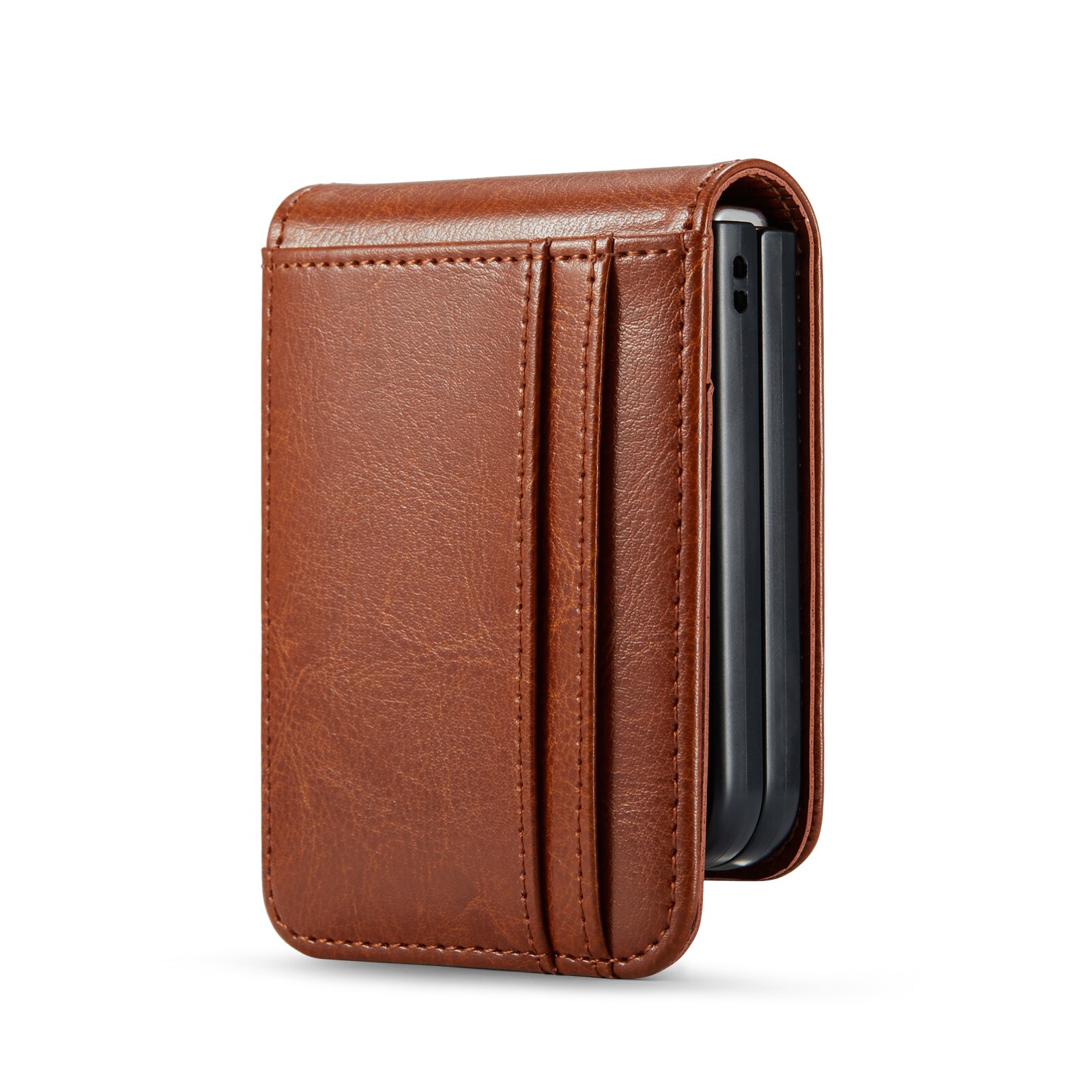 Samsung Galaxy Z Flip 7 Lommeboketui i ekte skinn, Cognac