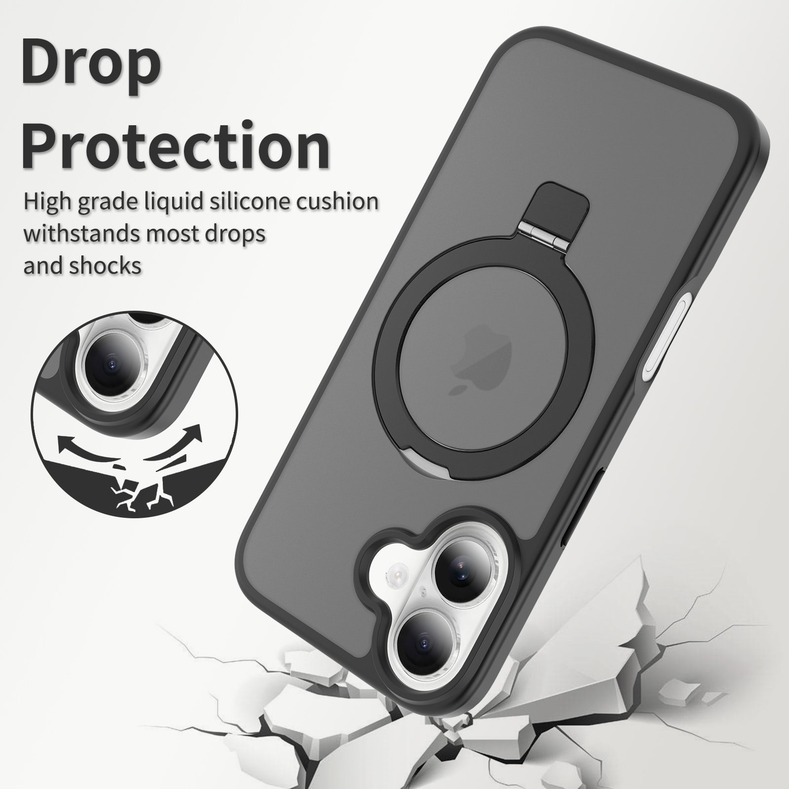 iPhone 16 Magnetic hybriddeksel med stativfunksjon, Svart