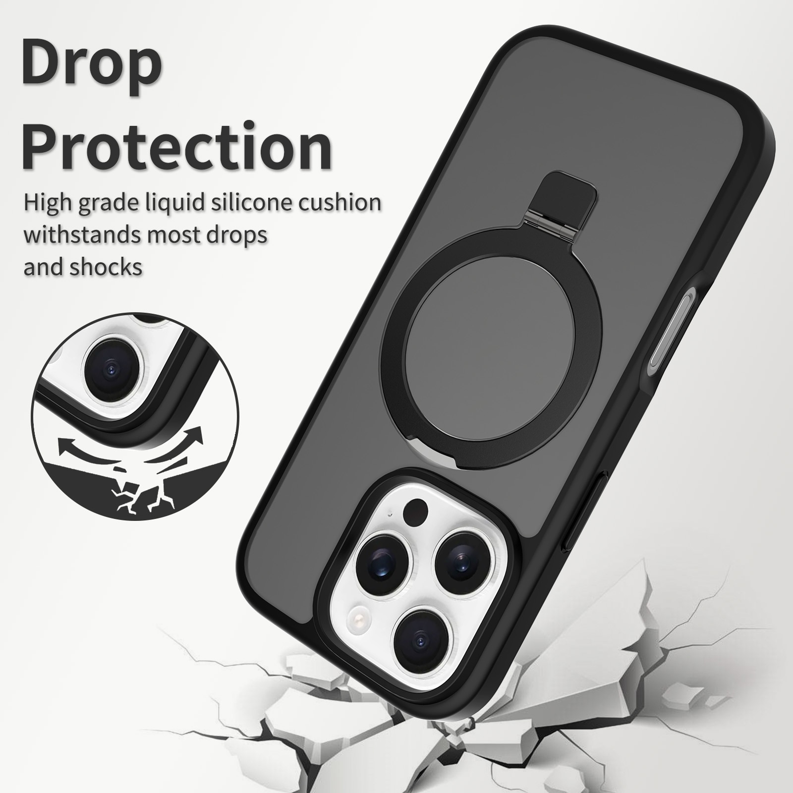 iPhone 16 Pro Max Magnetic hybriddeksel med stativfunksjon, Svart