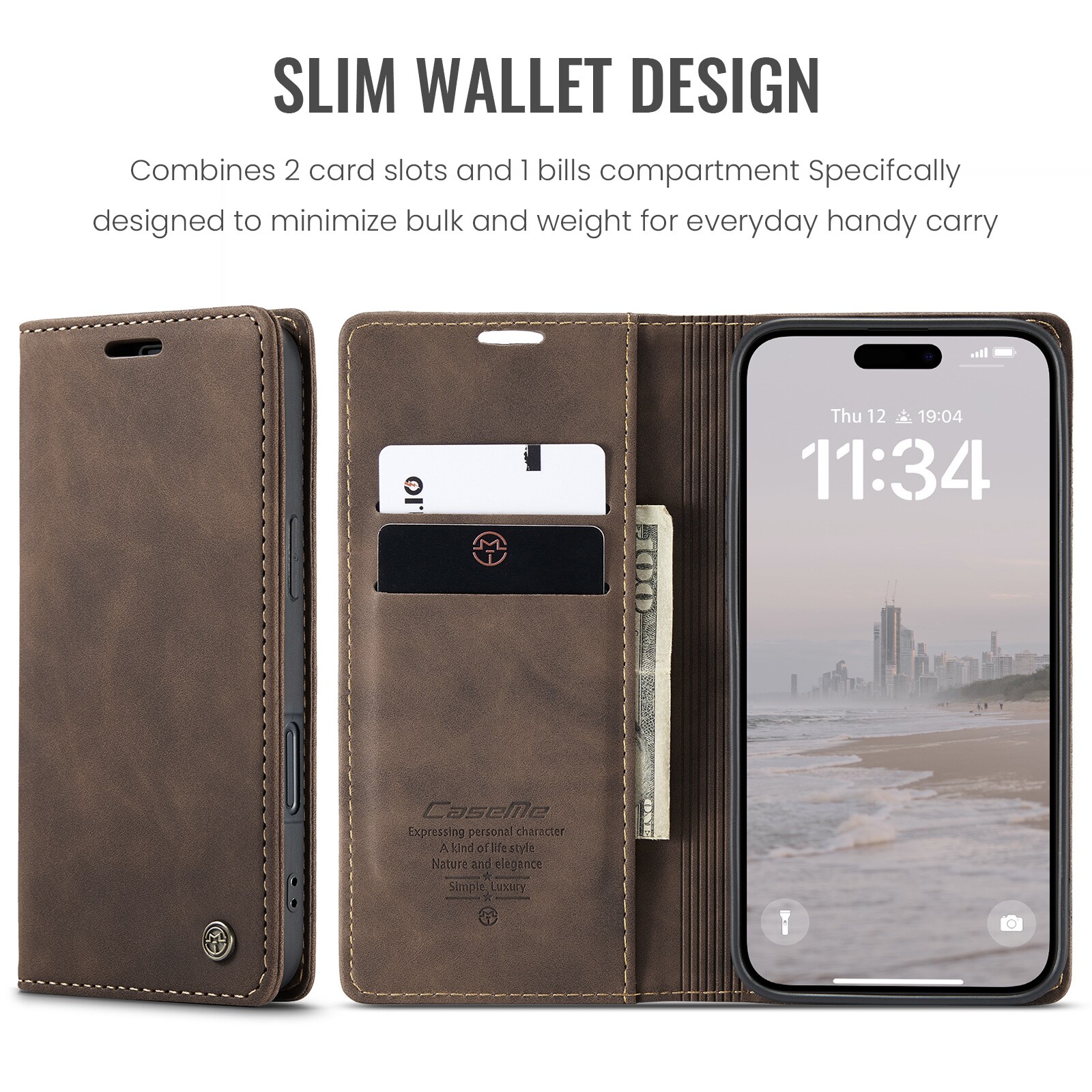 iPhone 16 Pro Max Slankt lommeboketui, Brun