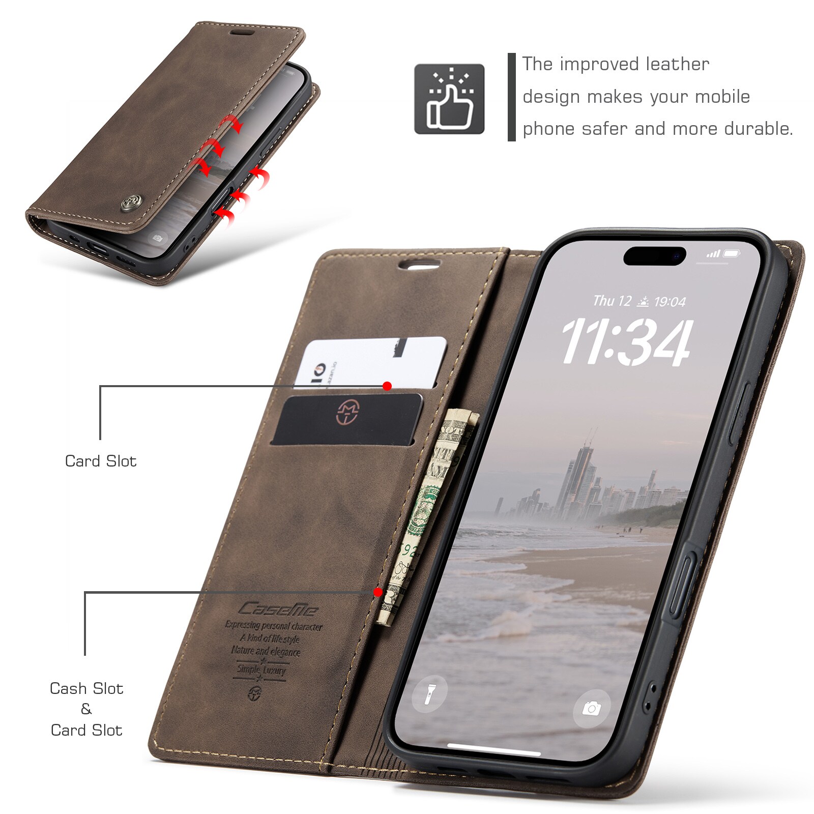 iPhone 16 Pro Max Slankt lommeboketui, Brun