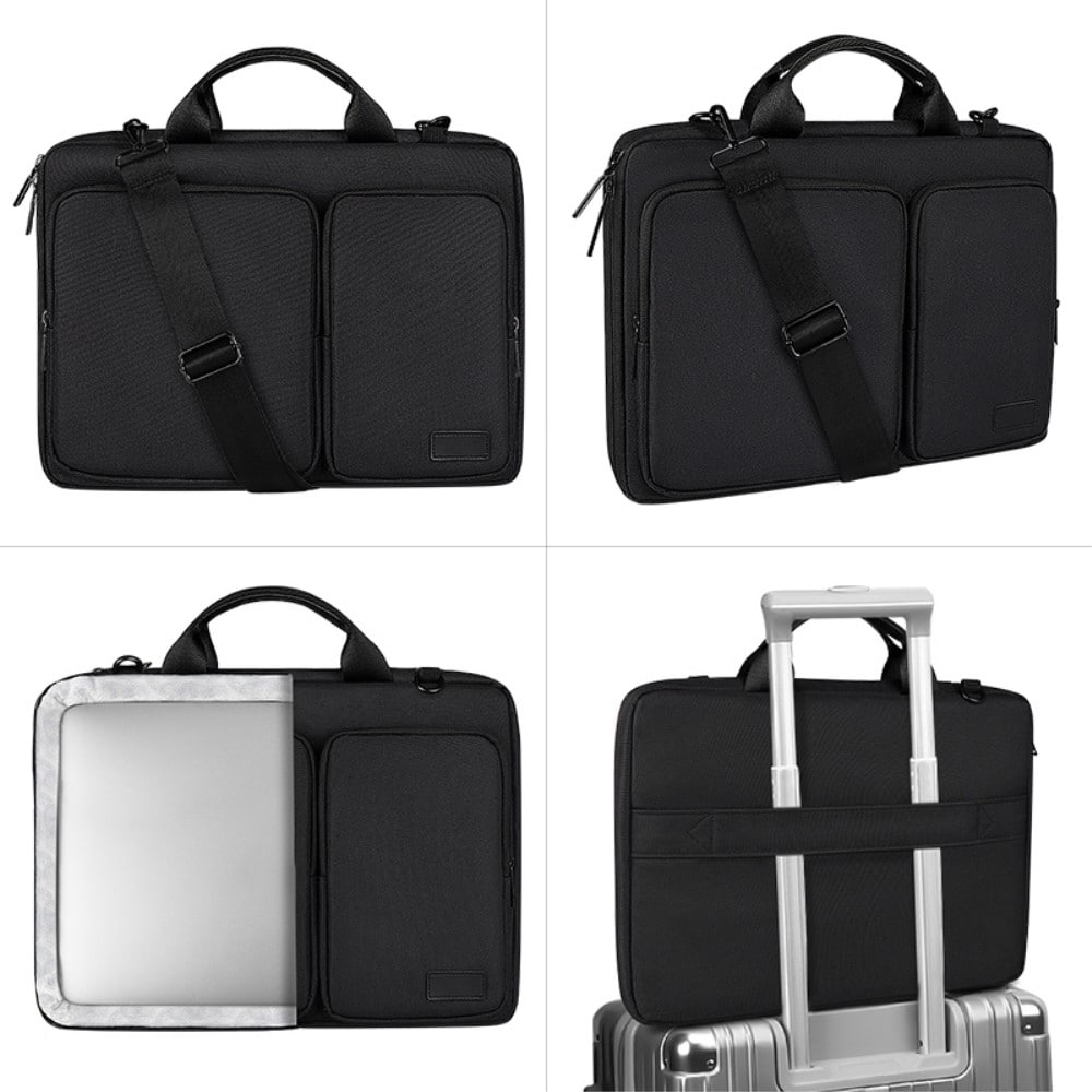 16" laptopsveske med stropp og lommer, Svart