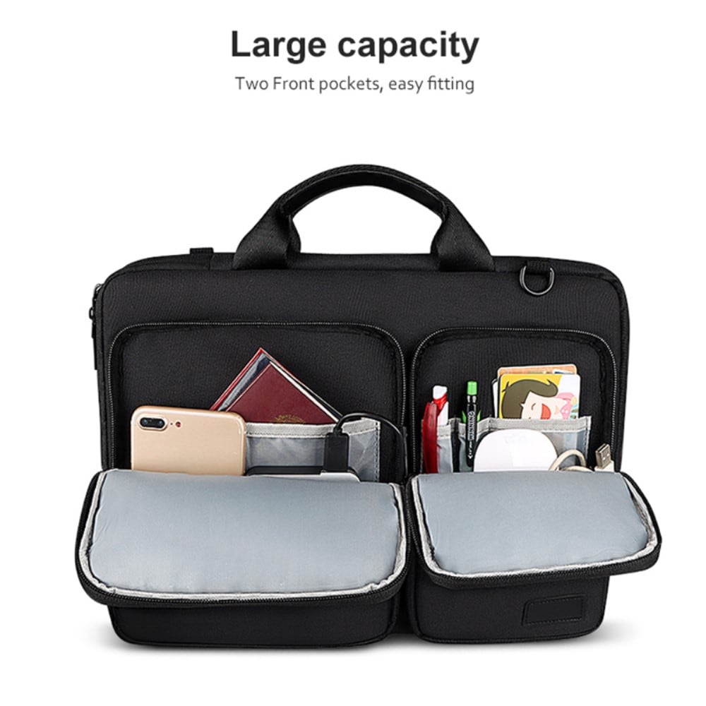 13,3" laptopsveske med stropp og lommer, Svart