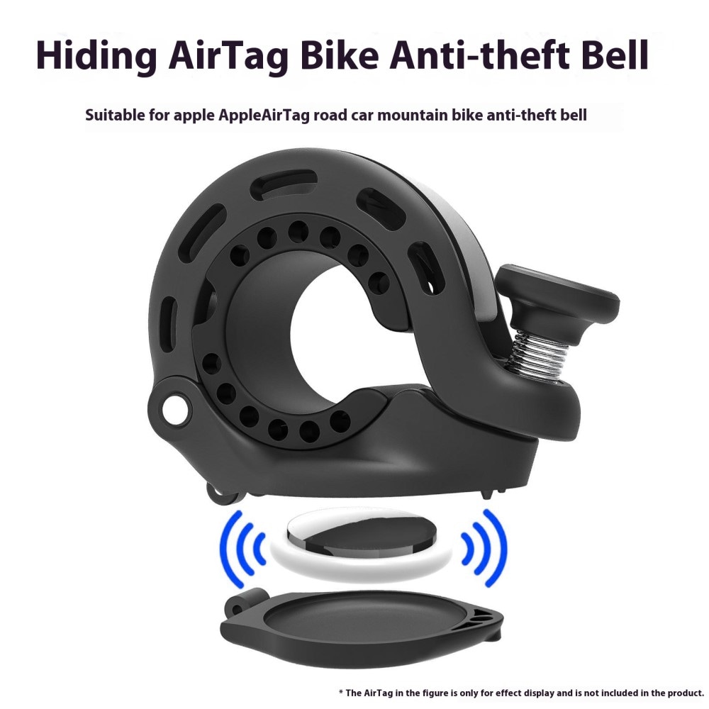 Skjult Apple AirTag-holder & sykkelklokke, Svart