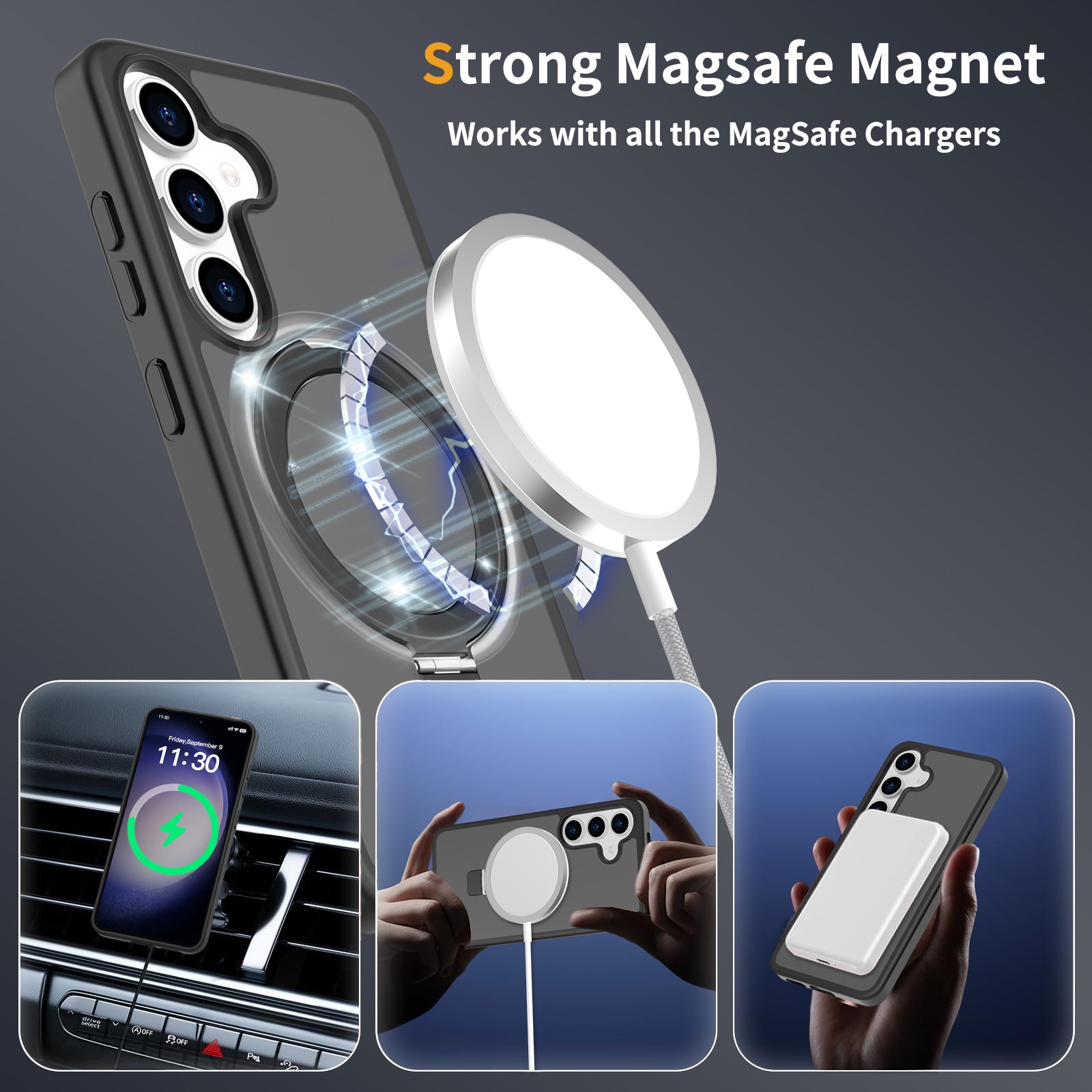 Samsung Galaxy S24 Magnetic hybriddeksel med stativfunksjon, Svart