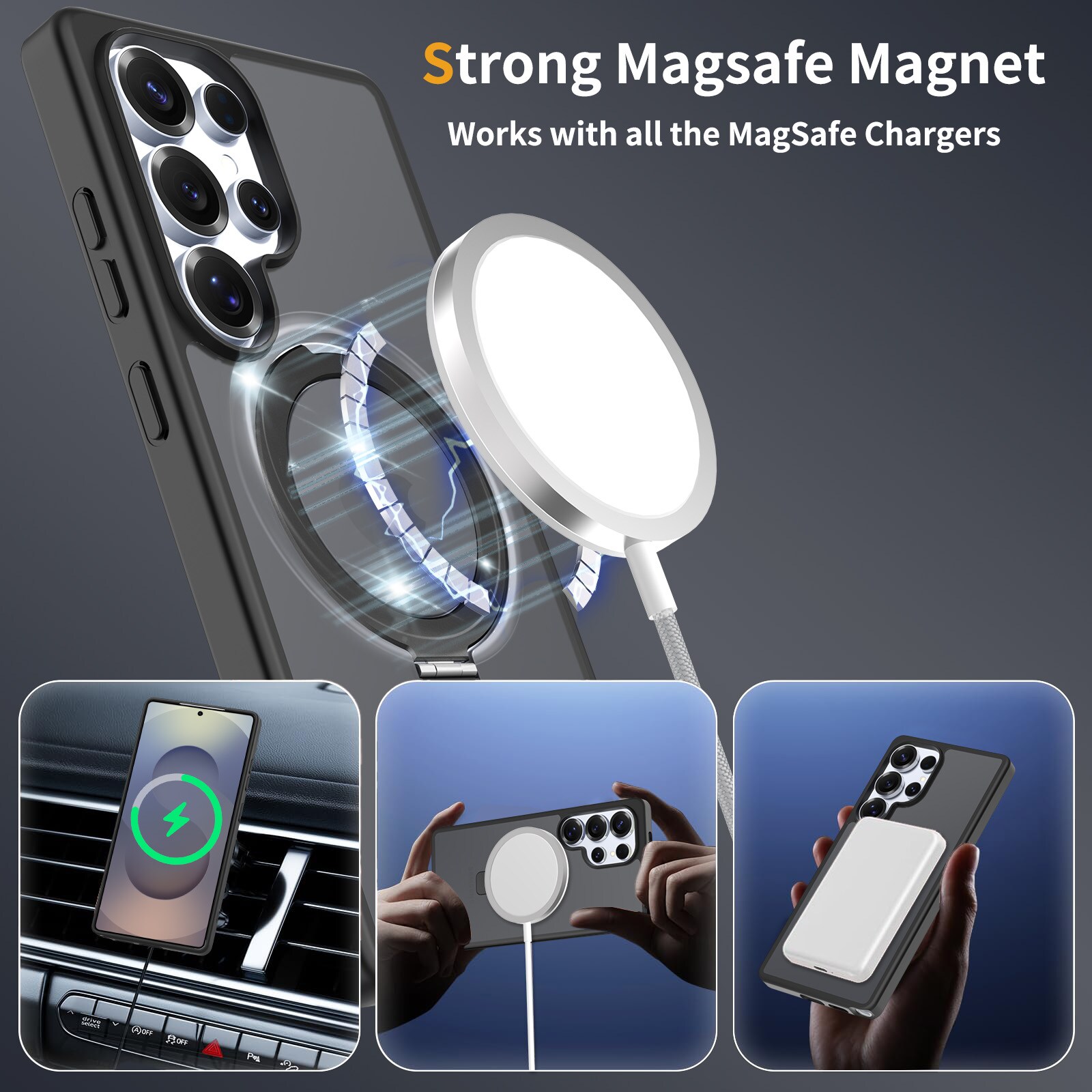 Samsung Galaxy S25 Ultra Magnetic hybriddeksel med stativfunksjon, Svart