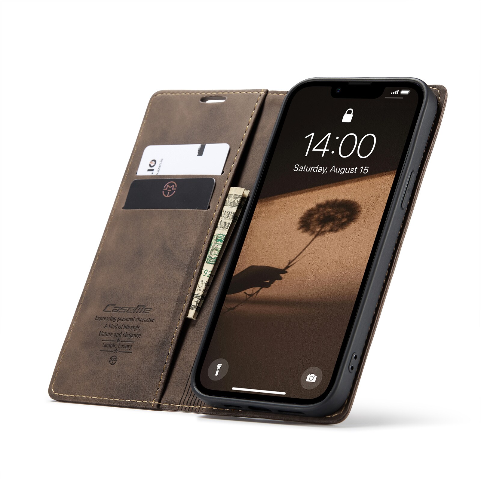 iPhone 16e Slankt lommeboketui, Brun