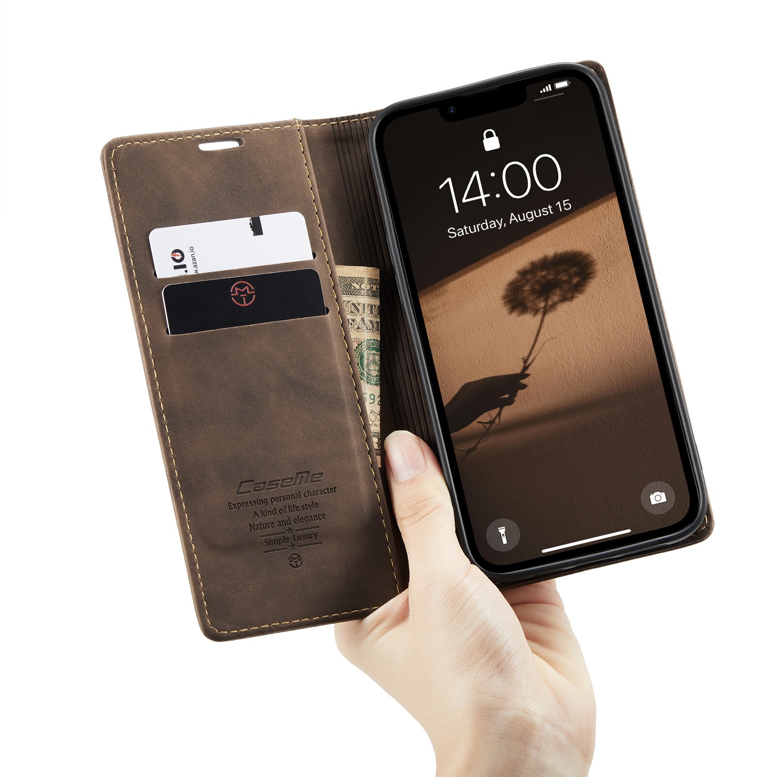 iPhone 16e Slankt lommeboketui, Brun