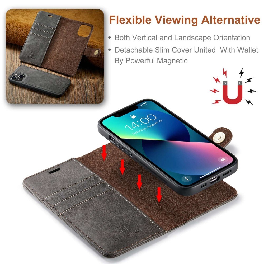 iPhone 14 Plus Lommeboketui med avtakbart deksel, Brown