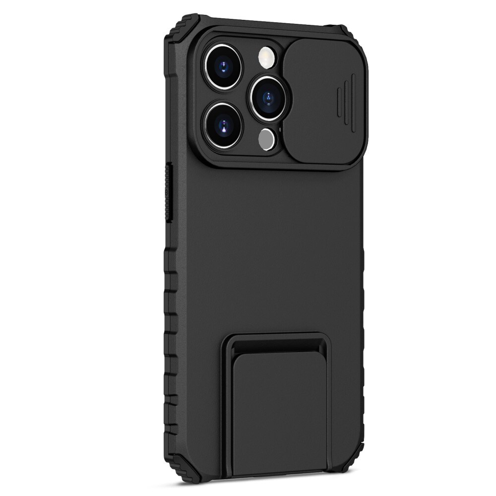 iPhone 14 Pro Deksel med kickstand & kameralinsebeskyttelse, Svart