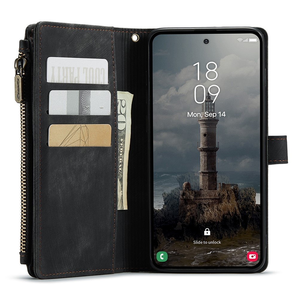 Samsung Galaxy A55 Lommeboketui med glidelås, Svart