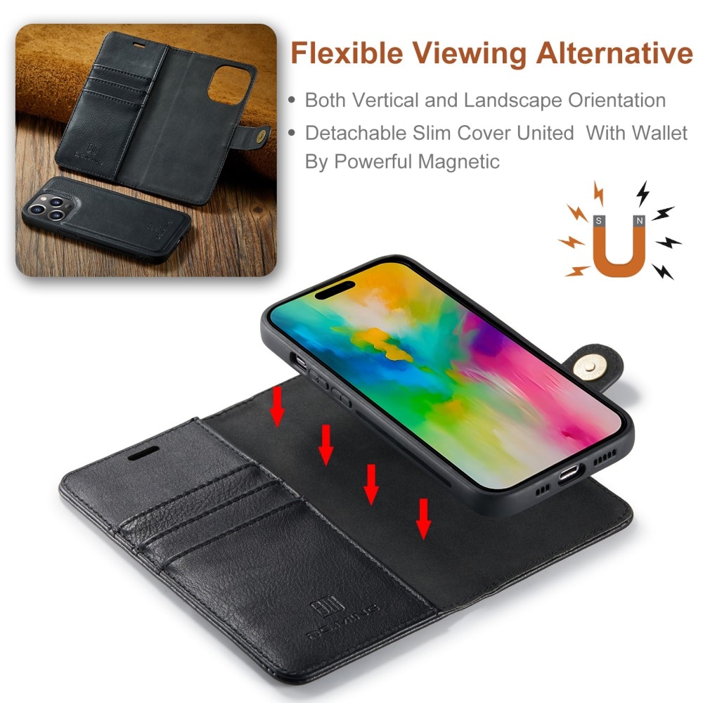 iPhone 16 Pro Lommeboketui med avtakbart deksel, Black