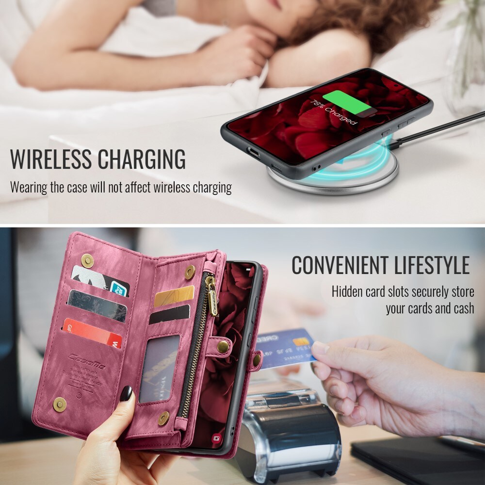 Samsung Galaxy S24 FE Romslig lommeboketui med mange kortlommer, Rød