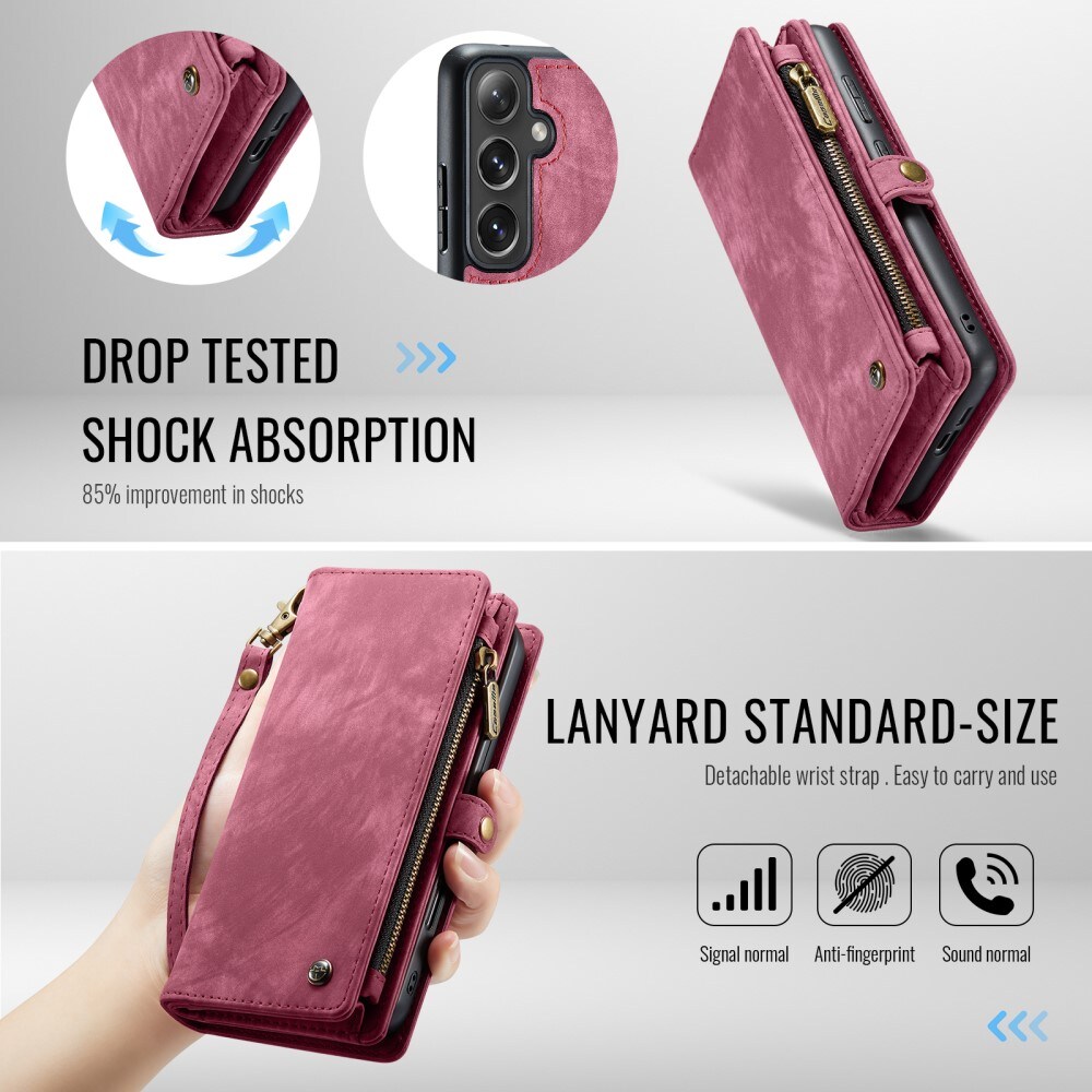 Samsung Galaxy S24 FE Romslig lommeboketui med mange kortlommer, Rød