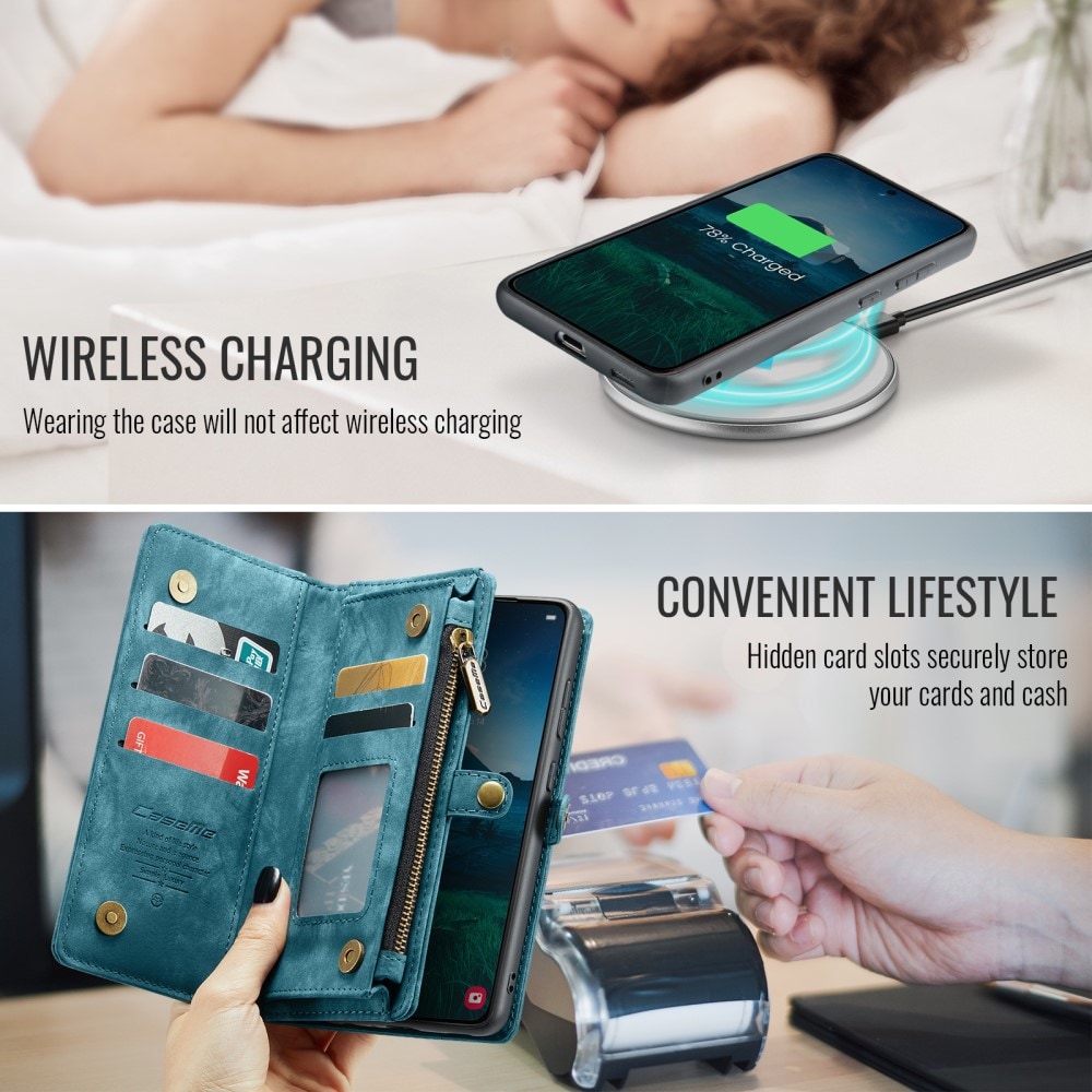 Samsung Galaxy S24 FE Romslig lommeboketui med mange kortlommer, Blå