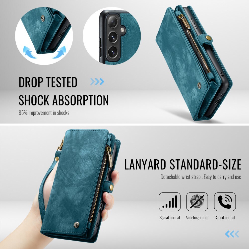 Samsung Galaxy S24 FE Romslig lommeboketui med mange kortlommer, Blå