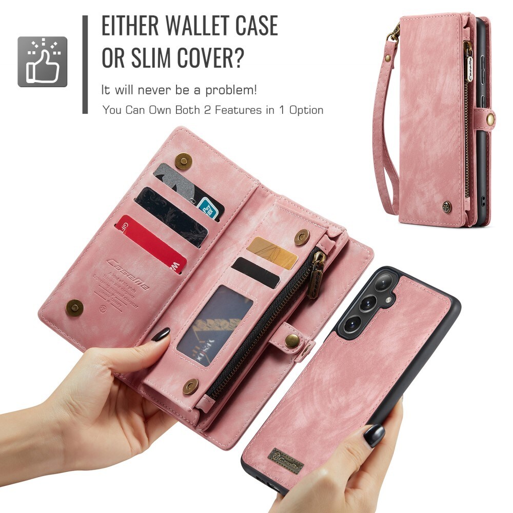 Samsung Galaxy S24 FE Romslig lommeboketui med mange kortlommer, Rosa