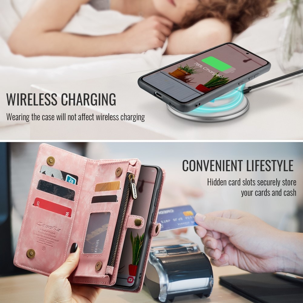 Samsung Galaxy S24 FE Romslig lommeboketui med mange kortlommer, Rosa