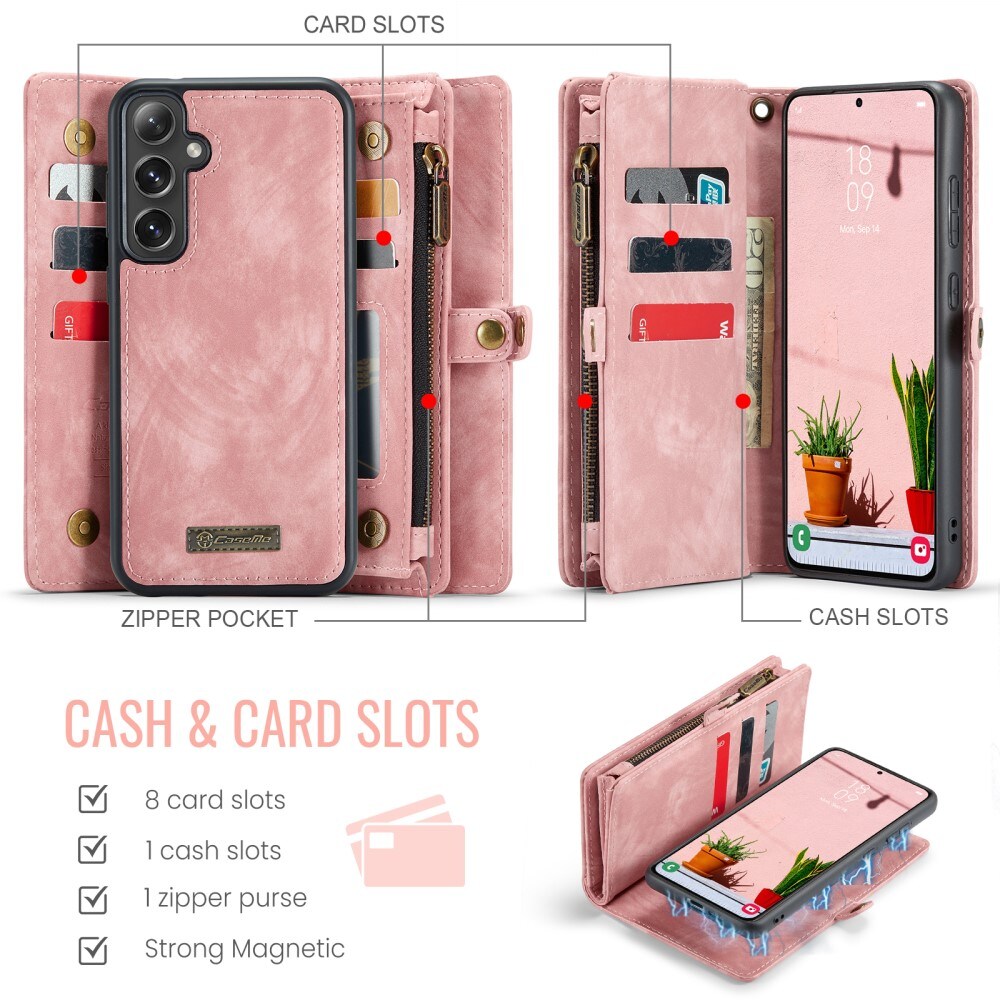Samsung Galaxy S24 FE Romslig lommeboketui med mange kortlommer, Rosa