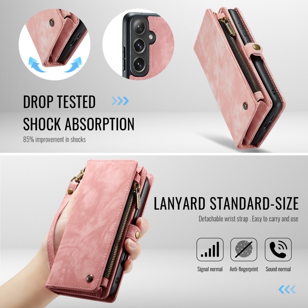 Samsung Galaxy S24 FE Romslig lommeboketui med mange kortlommer, Rosa