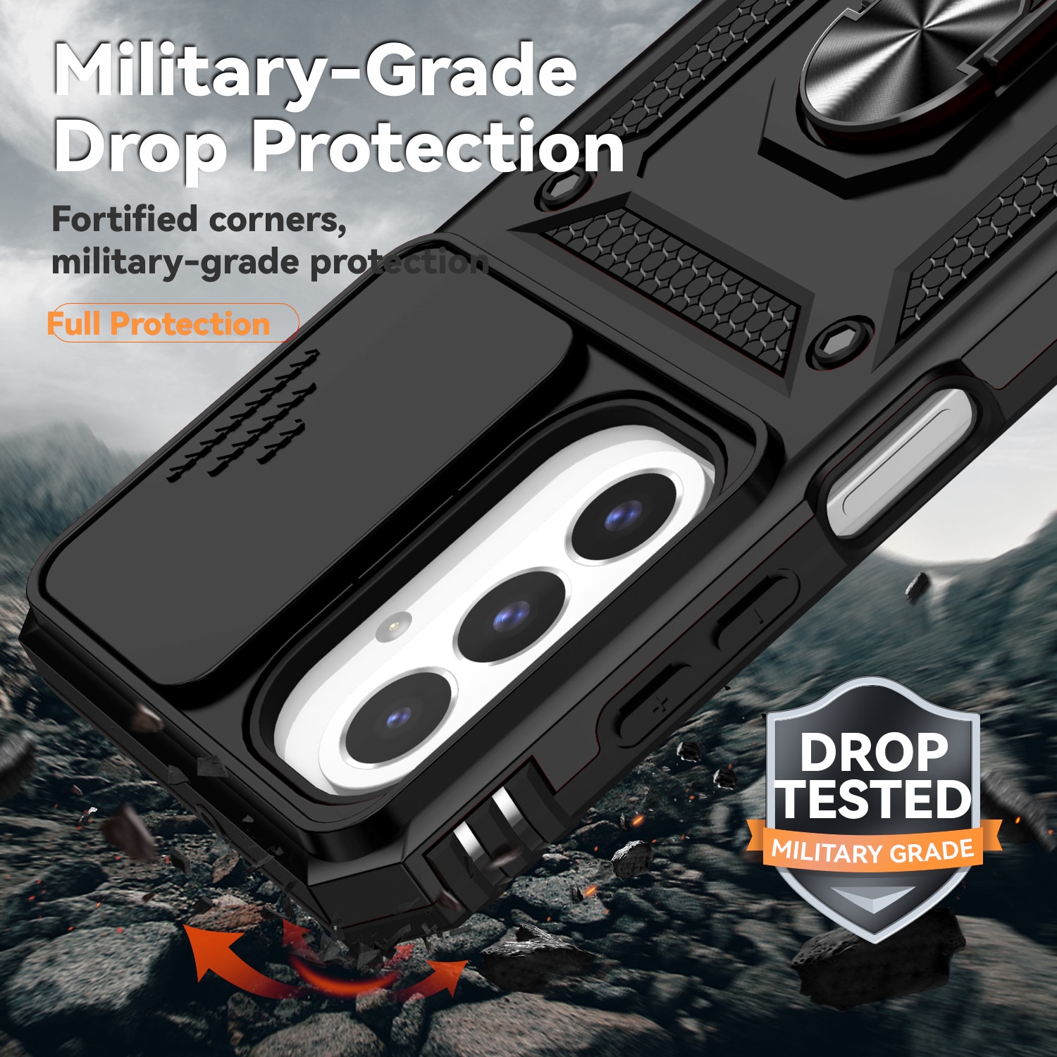 Samsung Galaxy A17 Deksel med kameralinsebeskyttelse og finger-ring, Svart