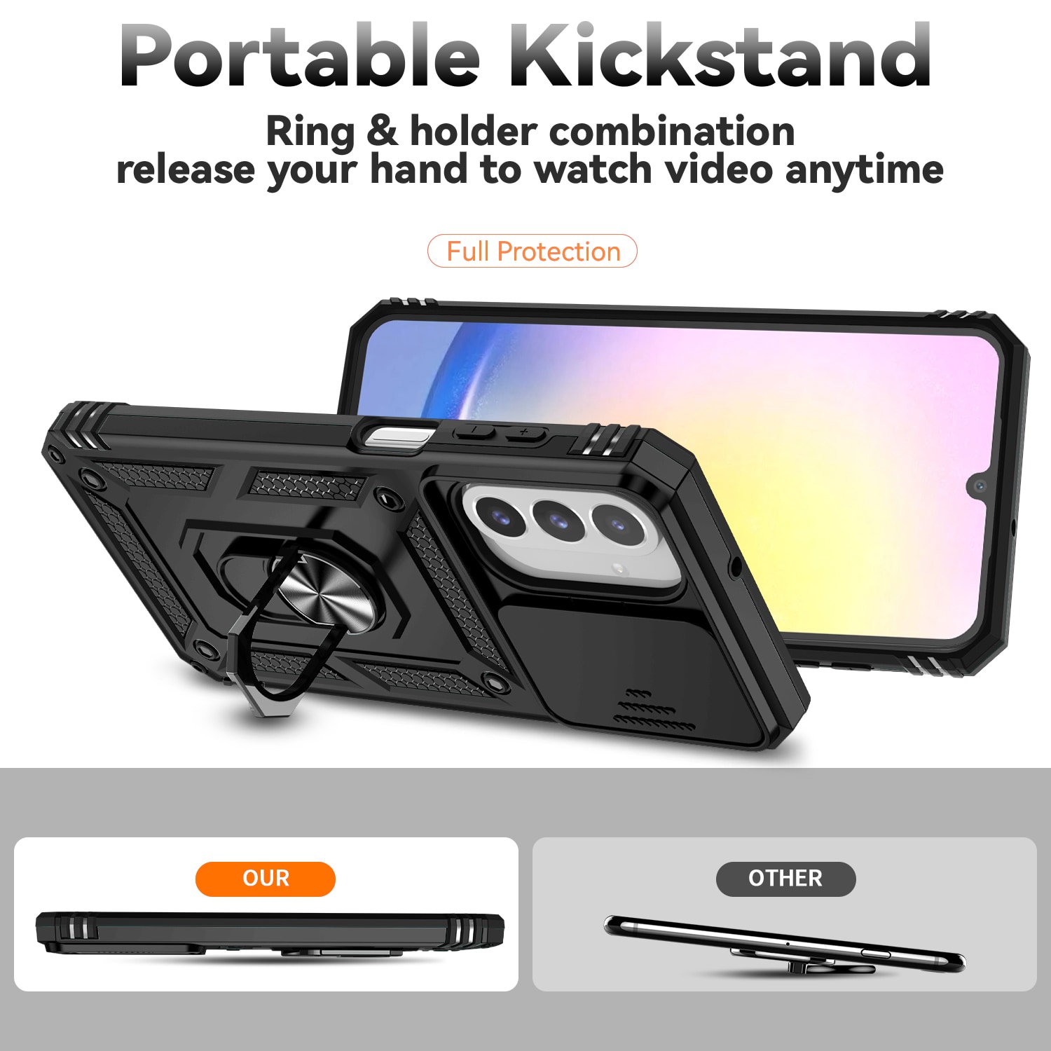 Samsung Galaxy A17 Deksel med kameralinsebeskyttelse og finger-ring, Svart