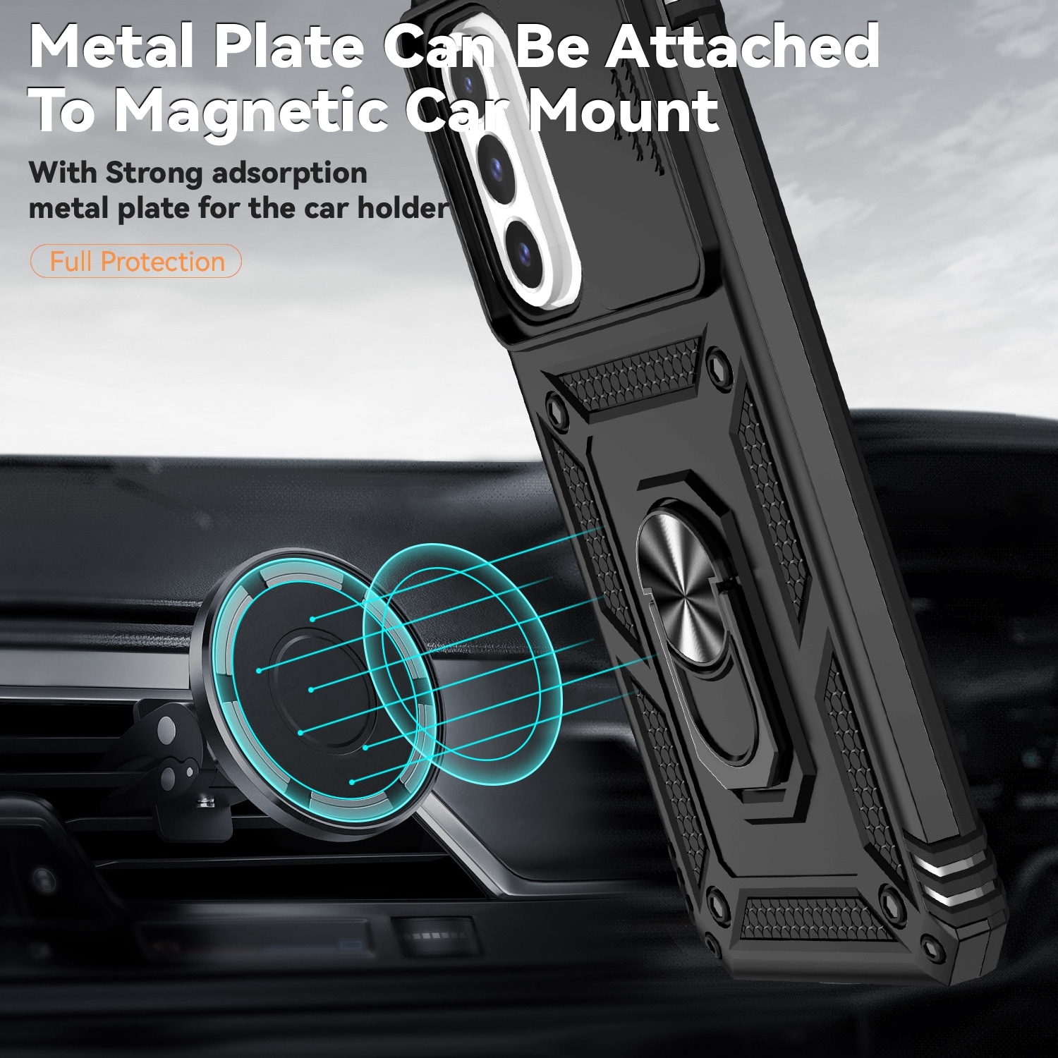 Samsung Galaxy A17 Deksel med kameralinsebeskyttelse og finger-ring, Svart