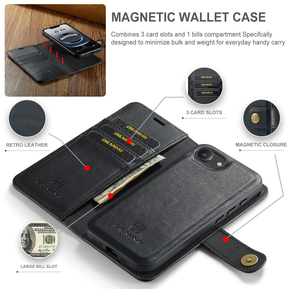 iPhone 16e Lommeboketui med avtakbart deksel, Black