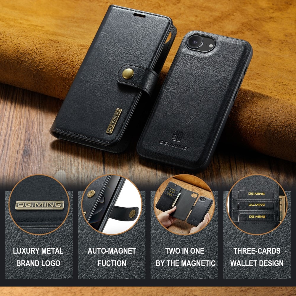 iPhone 16e Lommeboketui med avtakbart deksel, Black