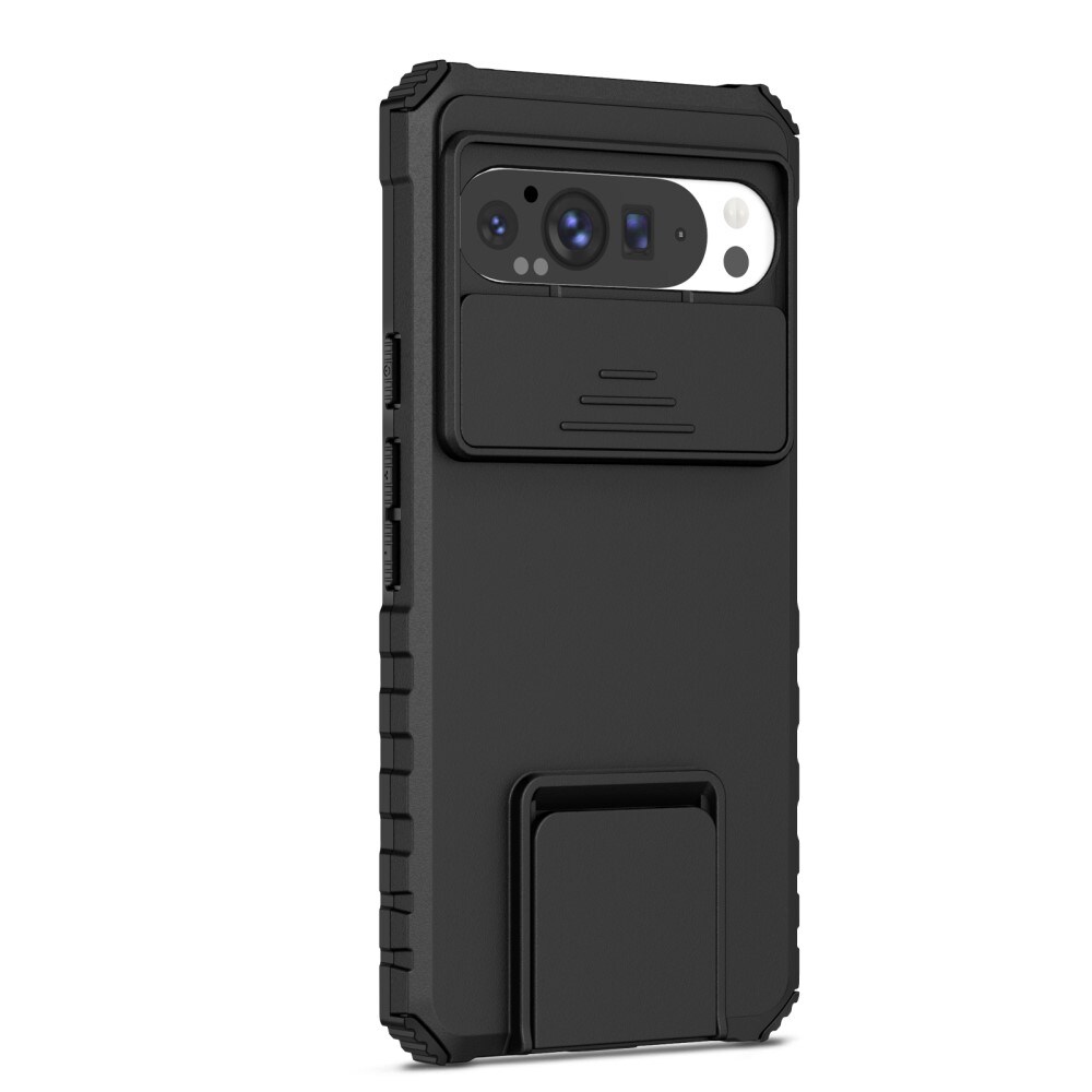 Google Pixel 9 Pro XL Deksel med kickstand & kameralinsebeskyttelse, Svart