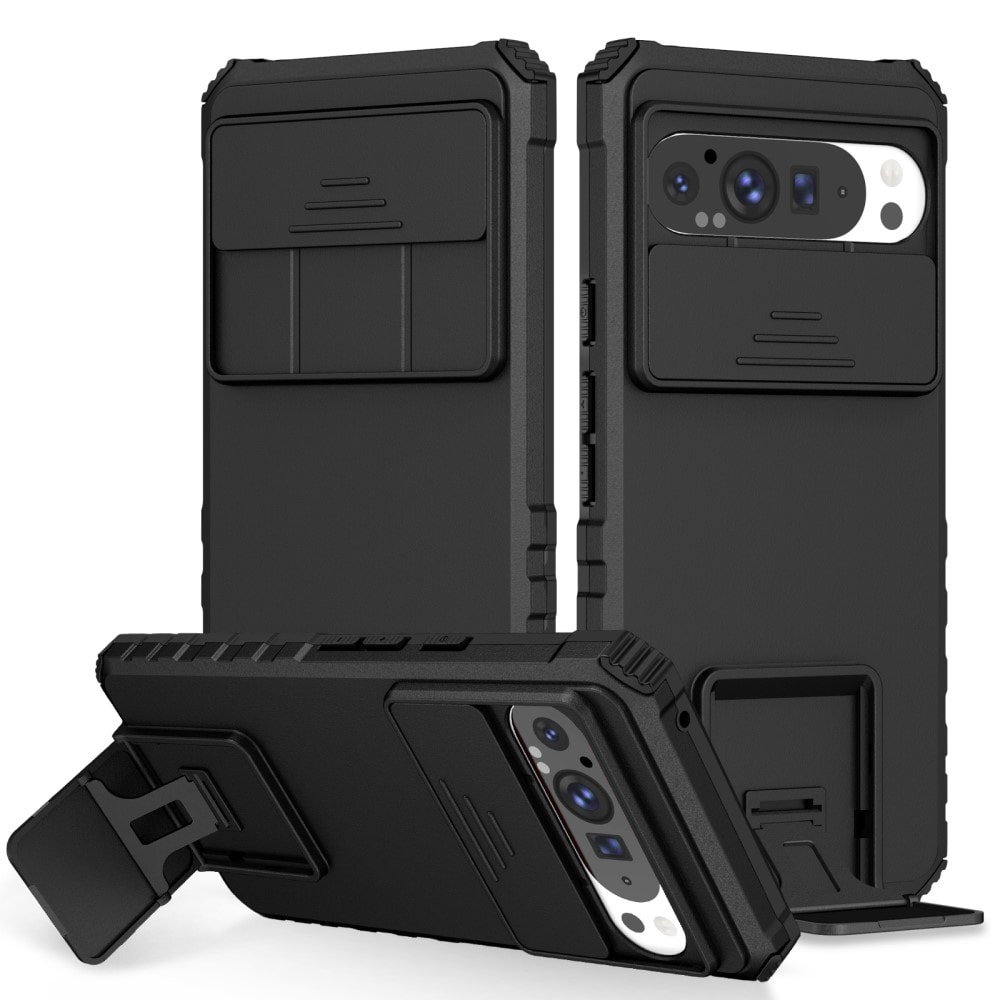 Google Pixel 9 Pro XL Deksel med kickstand & kameralinsebeskyttelse, Svart