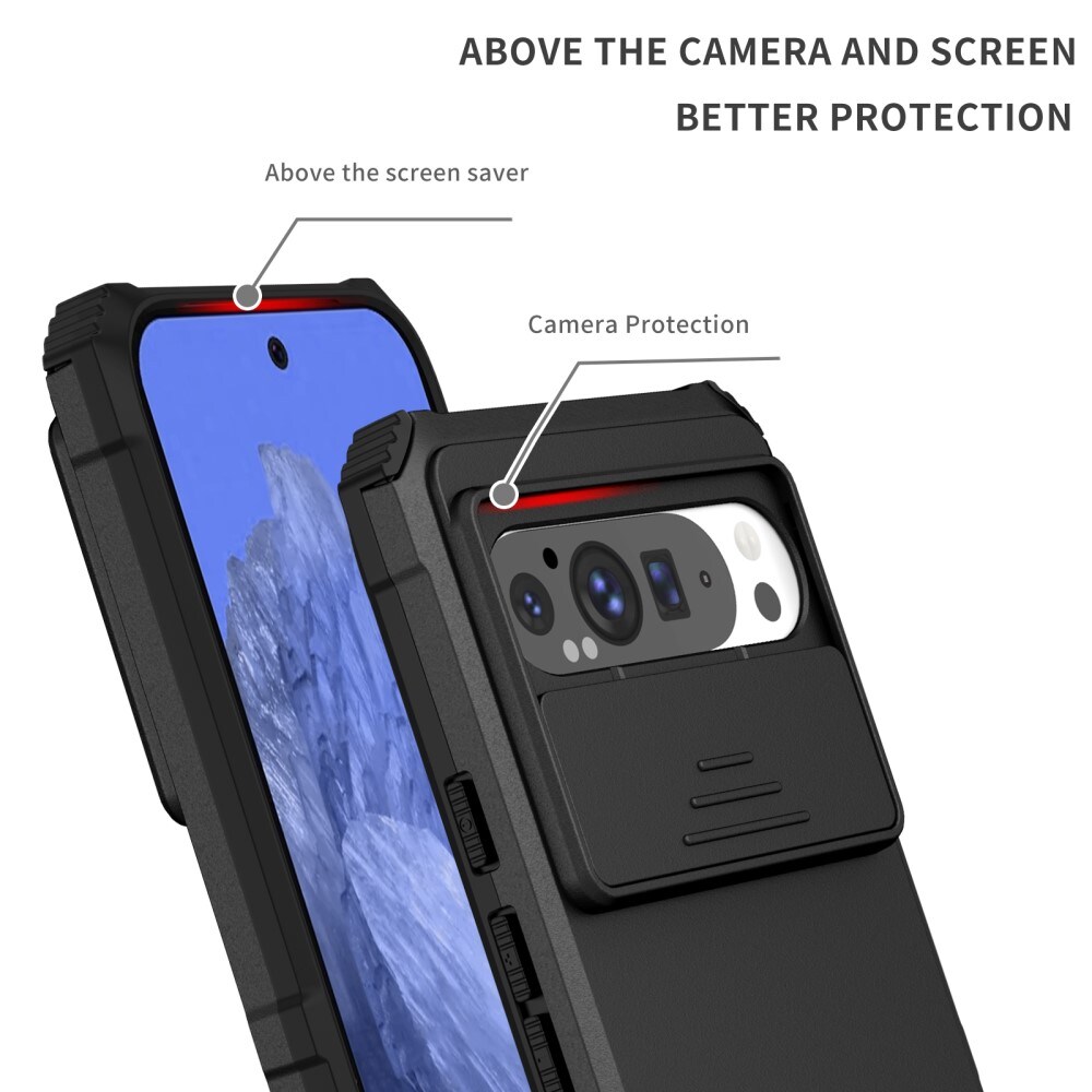 Google Pixel 9 Pro XL Deksel med kickstand & kameralinsebeskyttelse, Svart