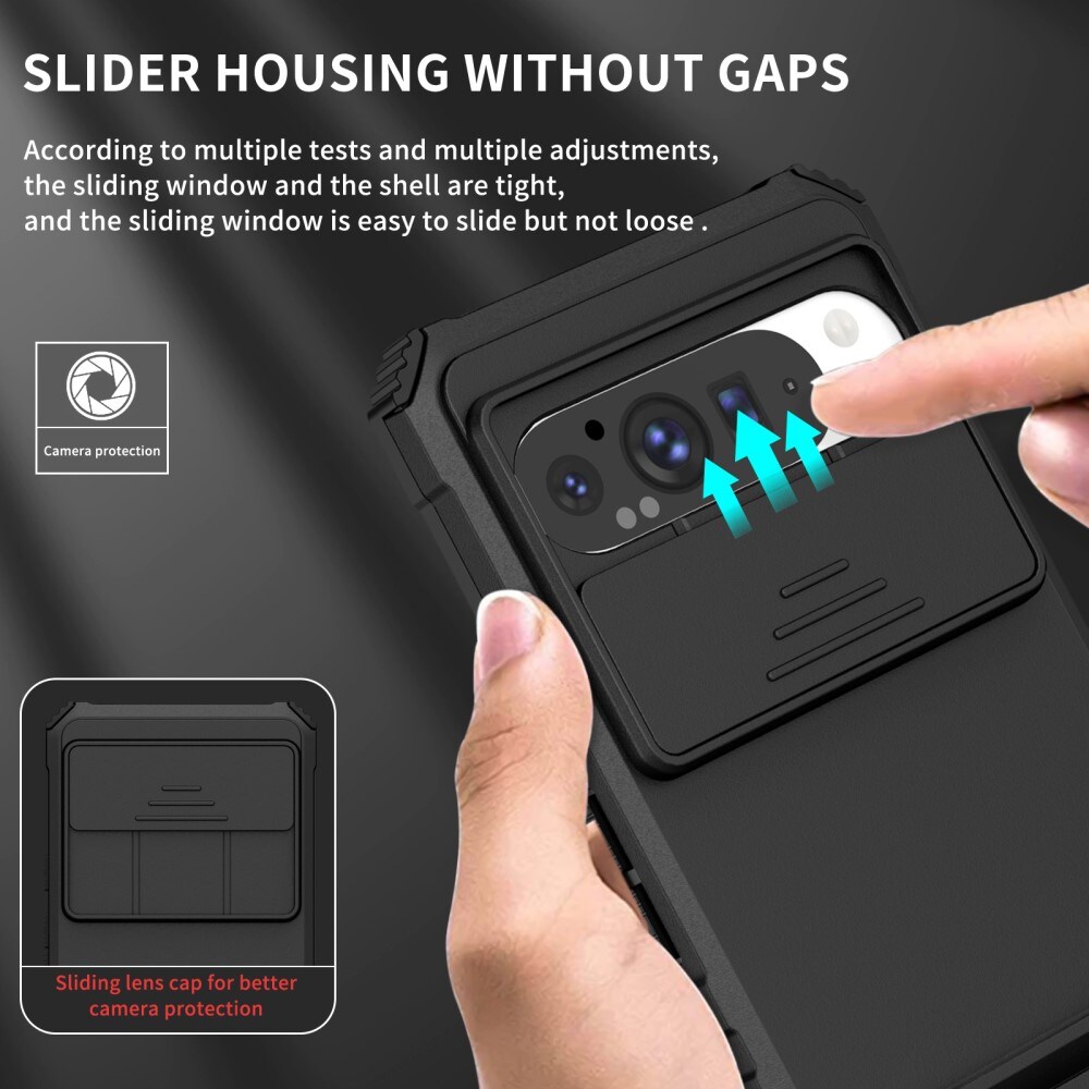 Google Pixel 9 Pro XL Deksel med kickstand & kameralinsebeskyttelse, Svart
