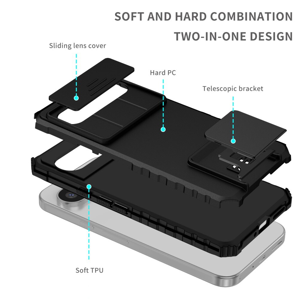 Google Pixel 9 Pro XL Deksel med kickstand & kameralinsebeskyttelse, Svart