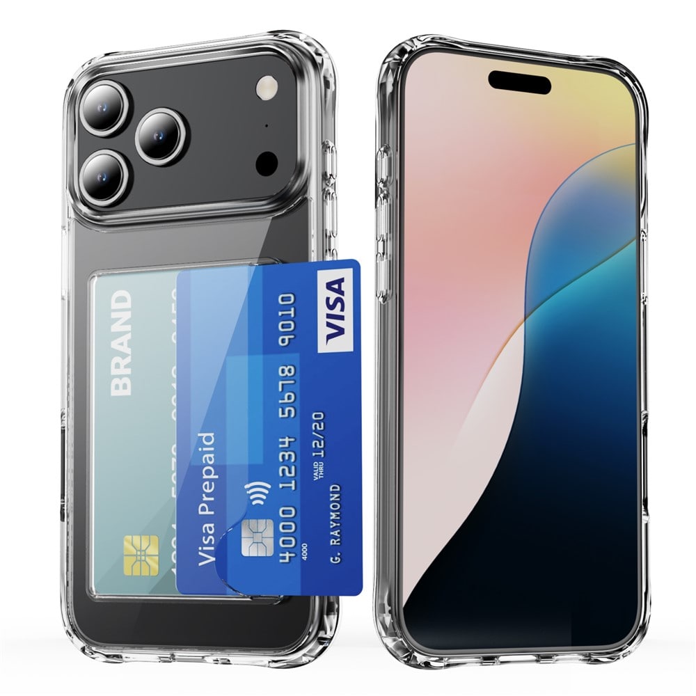 iPhone 17 Pro Max Hybriddeksel med innebygd kortlomme, Gjennomsiktig