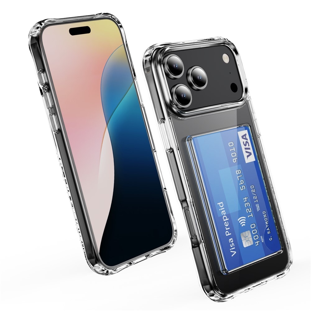 iPhone 17 Pro Max Hybriddeksel med innebygd kortlomme, Gjennomsiktig