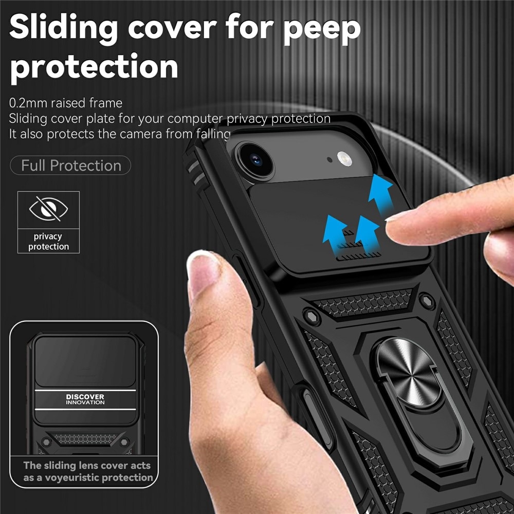 iPhone 17 Air Deksel med kameralinsebeskyttelse og finger-ring, Svart