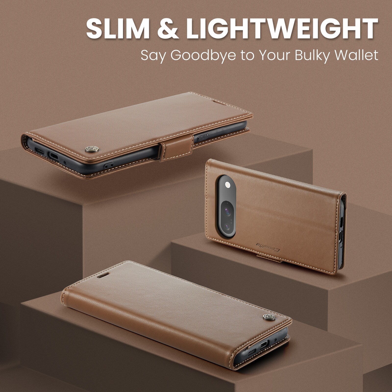 Google Pixel 10 Pro Slankt RFID-lommeboketui, Brun