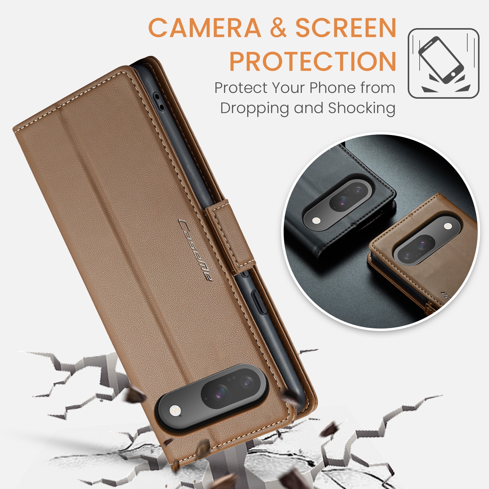Google Pixel 10 Pro Slankt RFID-lommeboketui, Brun